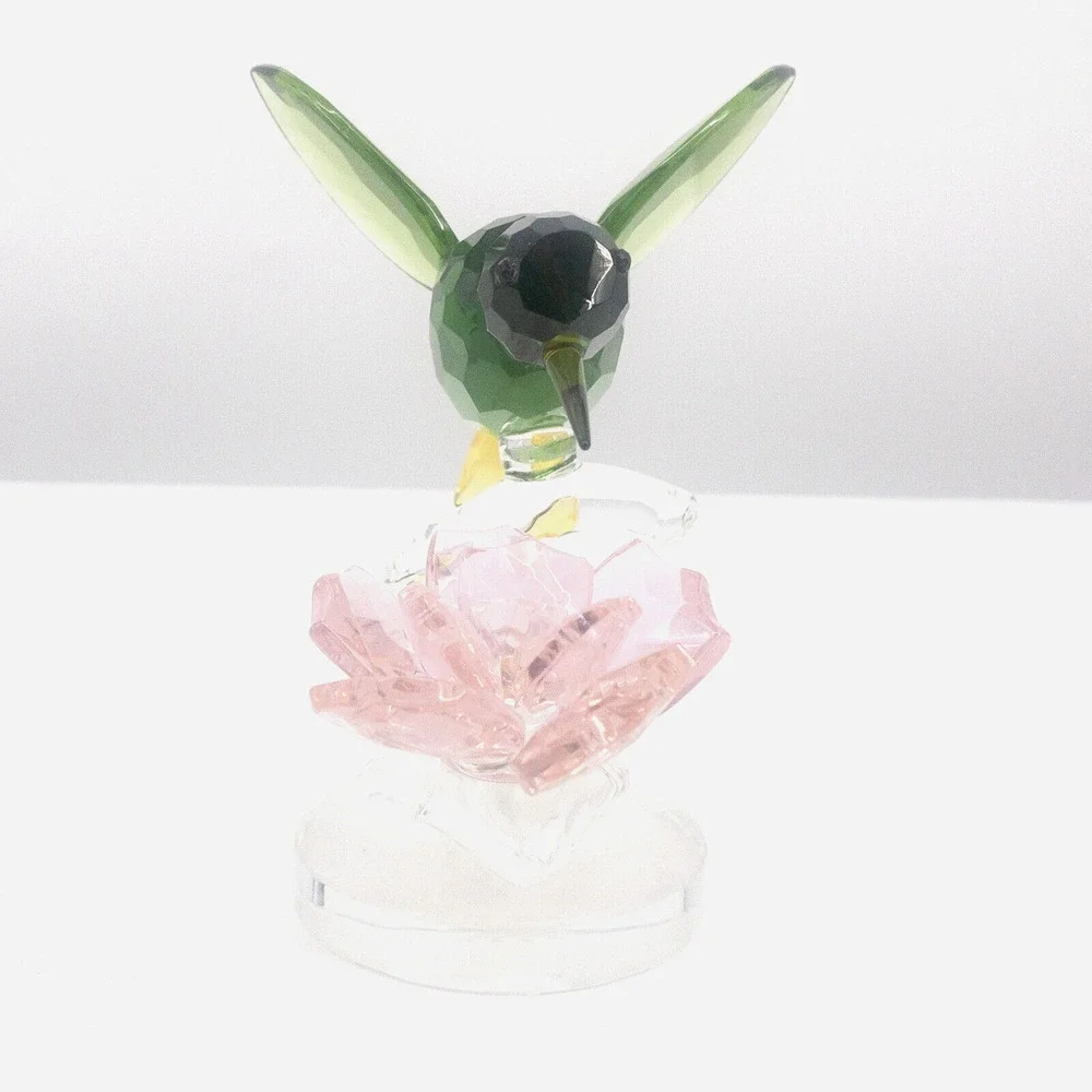 Sorelle Crystal Green Hummingbird Figurine Pink Flower Rare Signed 4 -3/4